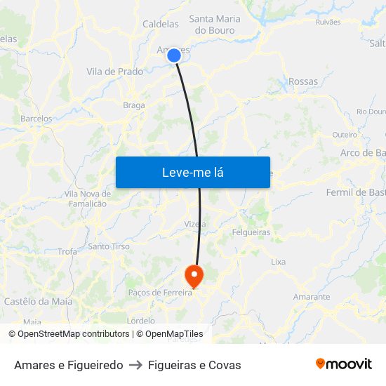 Amares e Figueiredo to Figueiras e Covas map