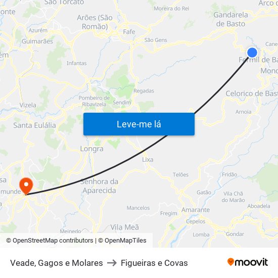 Veade, Gagos e Molares to Figueiras e Covas map
