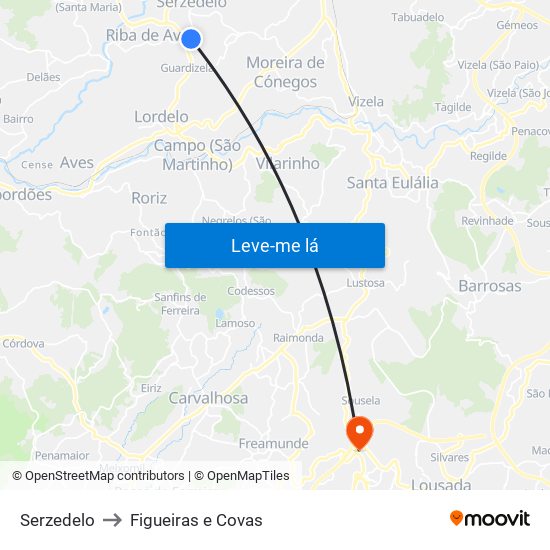 Serzedelo to Figueiras e Covas map