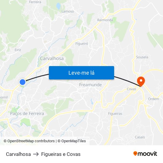 Carvalhosa to Figueiras e Covas map