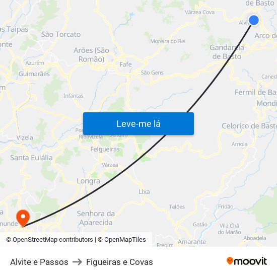 Alvite e Passos to Figueiras e Covas map