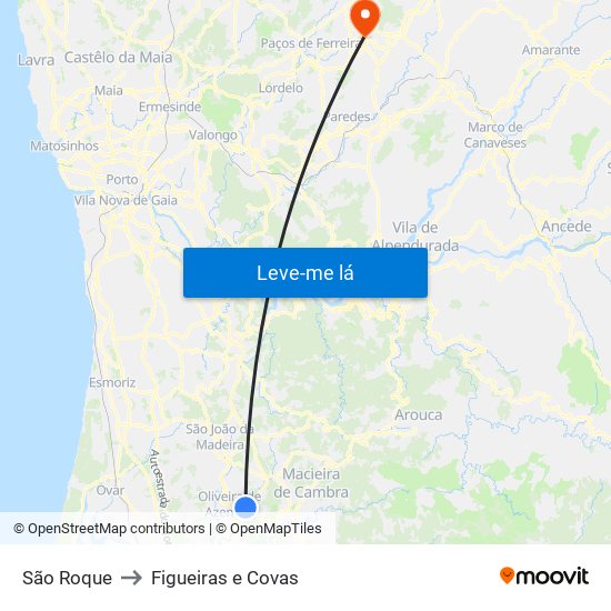 São Roque to Figueiras e Covas map