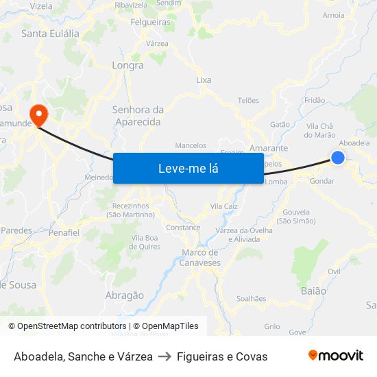 Aboadela, Sanche e Várzea to Figueiras e Covas map