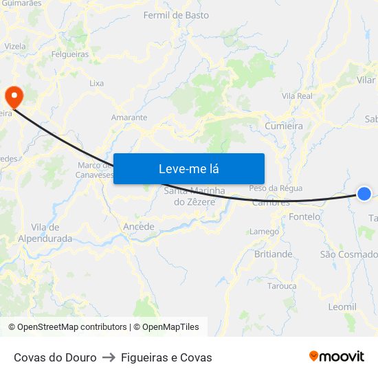 Covas do Douro to Figueiras e Covas map