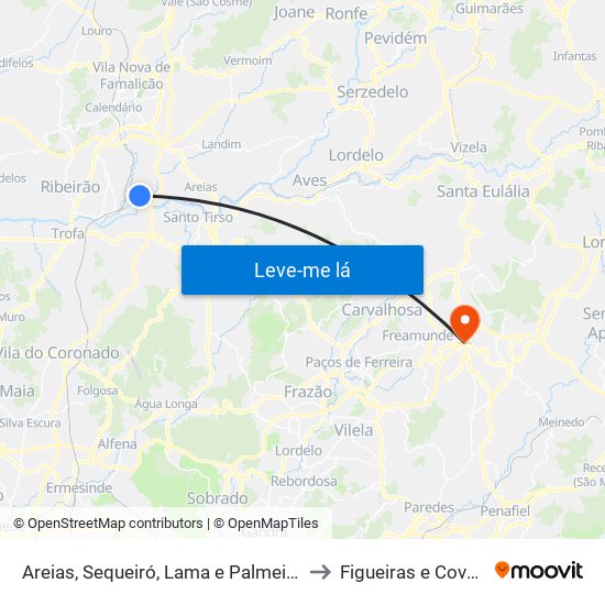 Areias, Sequeiró, Lama e Palmeira to Figueiras e Covas map