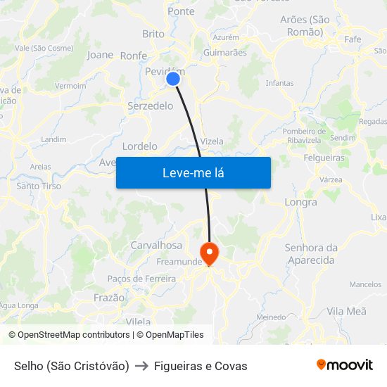 Selho (São Cristóvão) to Figueiras e Covas map