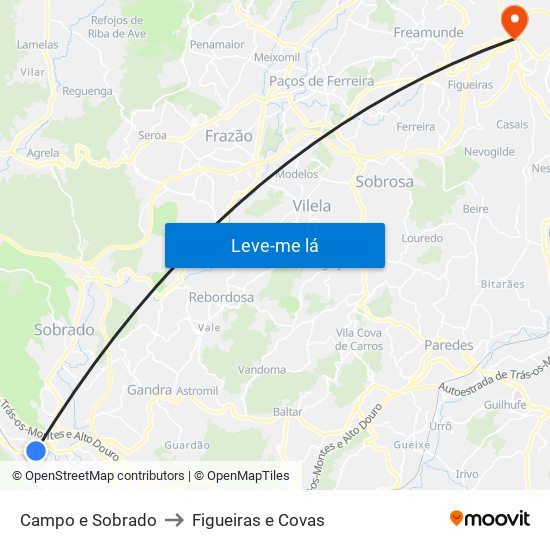 Campo e Sobrado to Figueiras e Covas map