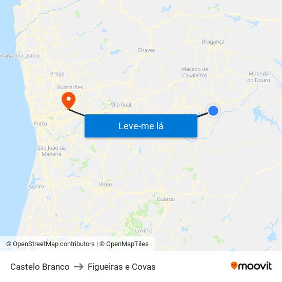 Castelo Branco to Figueiras e Covas map