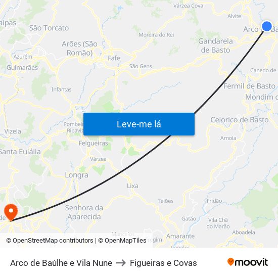 Arco de Baúlhe e Vila Nune to Figueiras e Covas map