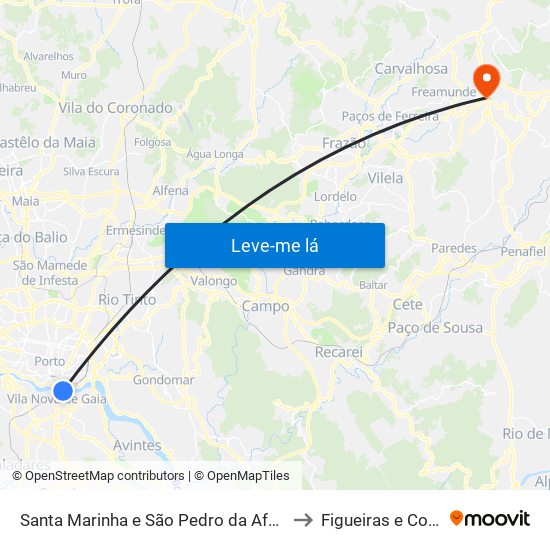 Santa Marinha e São Pedro da Afurada to Figueiras e Covas map