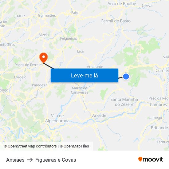 Ansiāes to Figueiras e Covas map