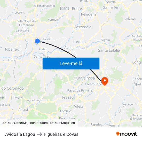 Avidos e Lagoa to Figueiras e Covas map