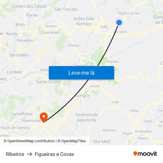 Ribeiros to Figueiras e Covas map