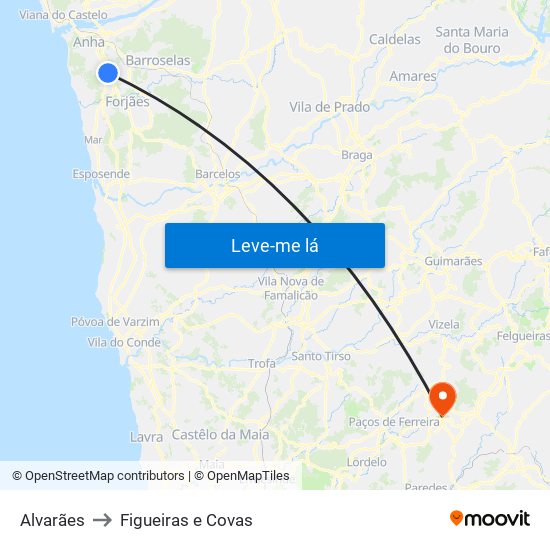 Alvarães to Figueiras e Covas map