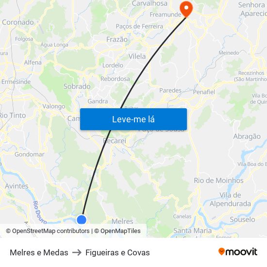 Melres e Medas to Figueiras e Covas map