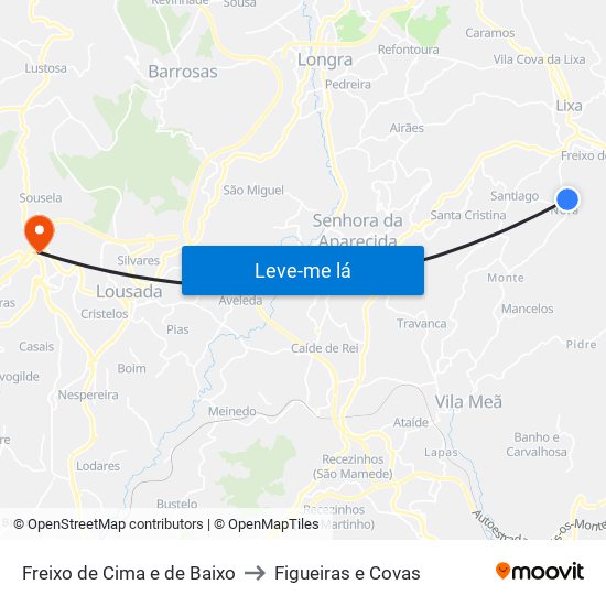 Freixo de Cima e de Baixo to Figueiras e Covas map