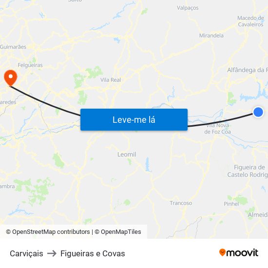 Carviçais to Figueiras e Covas map