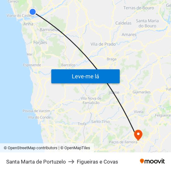 Santa Marta de Portuzelo to Figueiras e Covas map