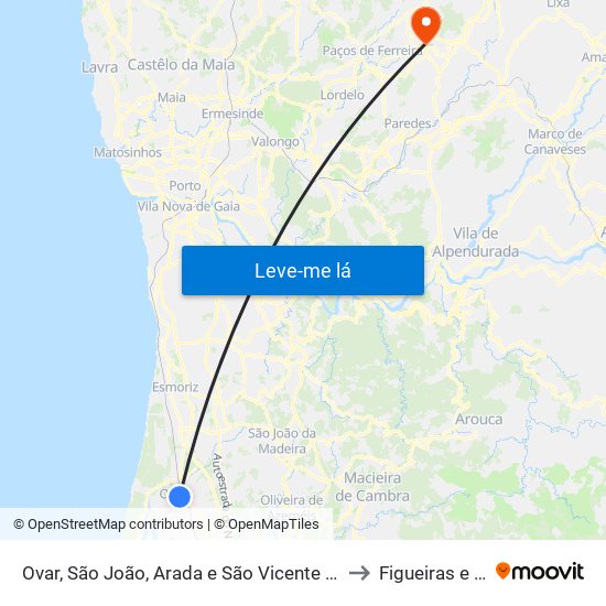 Ovar, São João, Arada e São Vicente de Pereira Jusã to Figueiras e Covas map