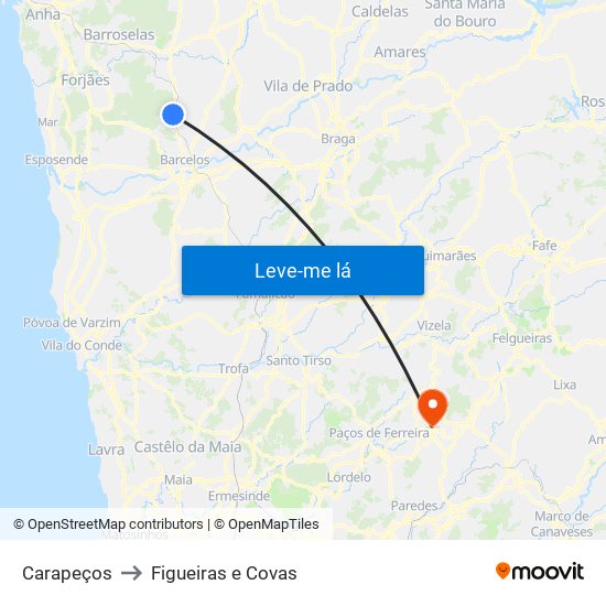 Carapeços to Figueiras e Covas map