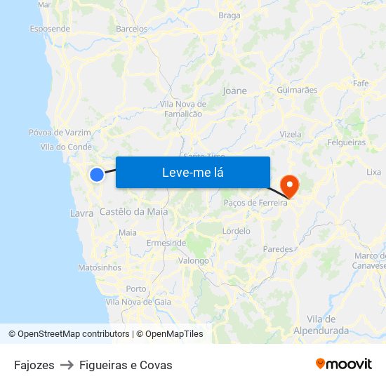 Fajozes to Figueiras e Covas map