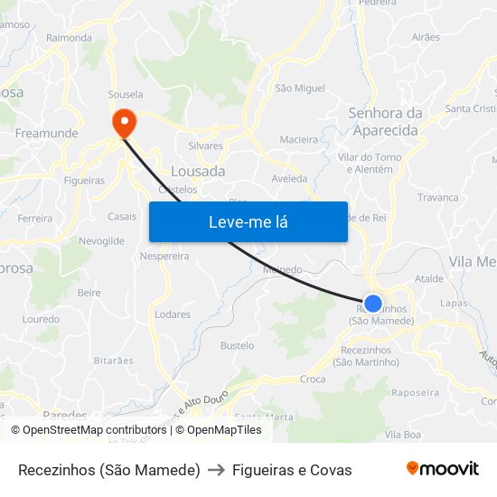 Recezinhos (São Mamede) to Figueiras e Covas map