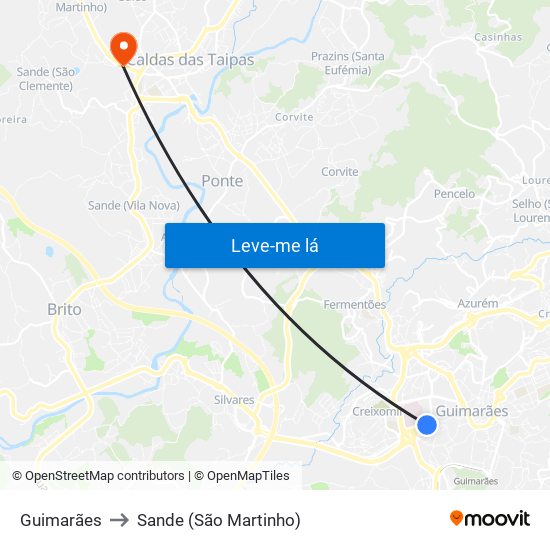 Guimarães to Sande (São Martinho) map