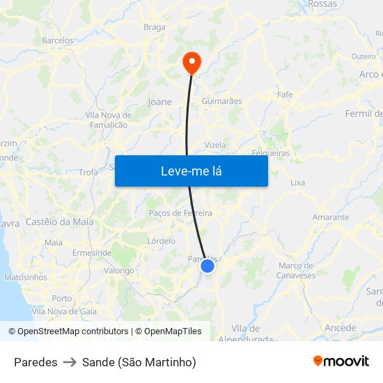 Paredes to Sande (São Martinho) map