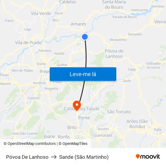 Póvoa De Lanhoso to Sande (São Martinho) map