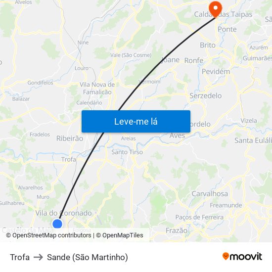 Trofa to Sande (São Martinho) map