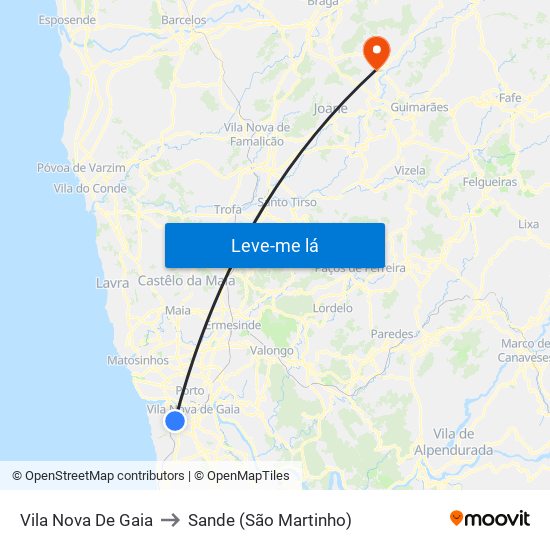 Vila Nova De Gaia to Sande (São Martinho) map