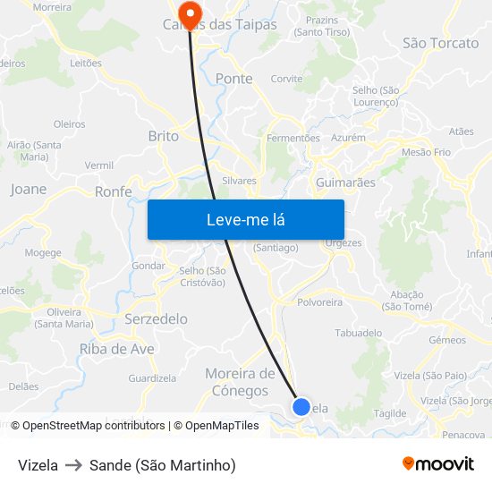 Vizela to Sande (São Martinho) map
