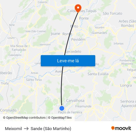 Meixomil to Sande (São Martinho) map