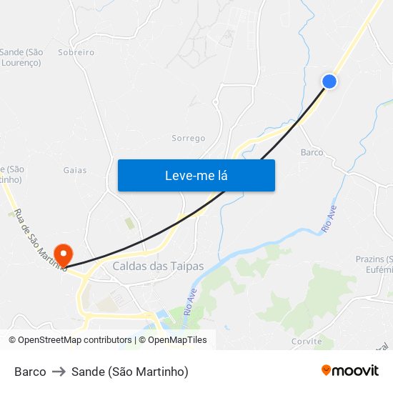 Barco to Sande (São Martinho) map