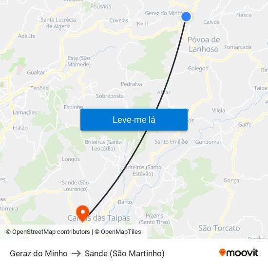 Geraz do Minho to Sande (São Martinho) map