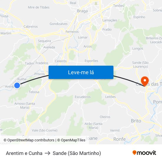 Arentim e Cunha to Sande (São Martinho) map