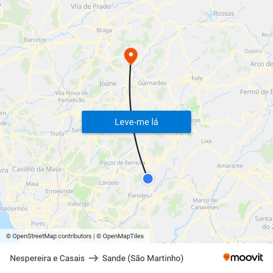 Nespereira e Casais to Sande (São Martinho) map