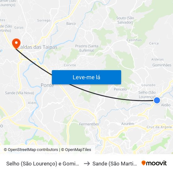 Selho (São Lourenço) e Gominhães to Sande (São Martinho) map