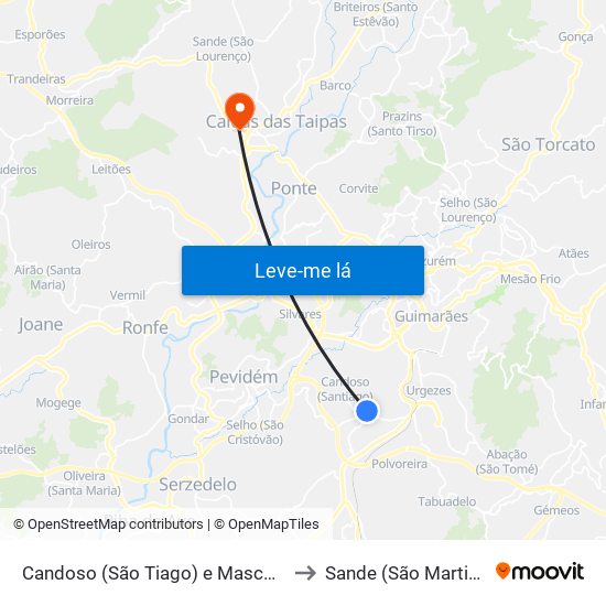 Candoso (São Tiago) e Mascotelos to Sande (São Martinho) map