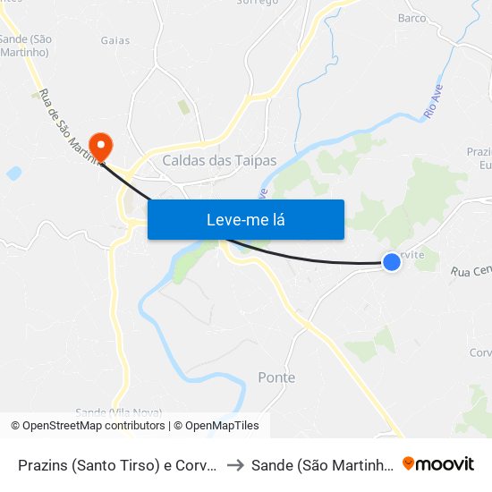 Prazins (Santo Tirso) e Corvite to Sande (São Martinho) map