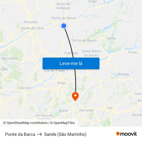 Ponte da Barca to Sande (São Martinho) map