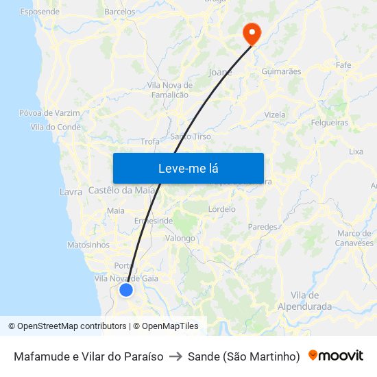 Mafamude e Vilar do Paraíso to Sande (São Martinho) map