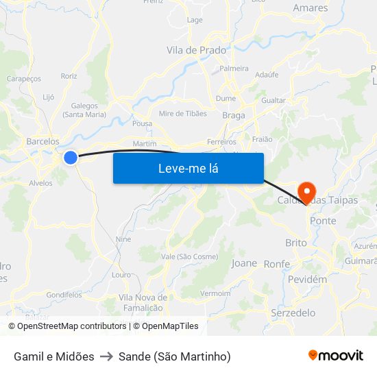 Gamil e Midões to Sande (São Martinho) map