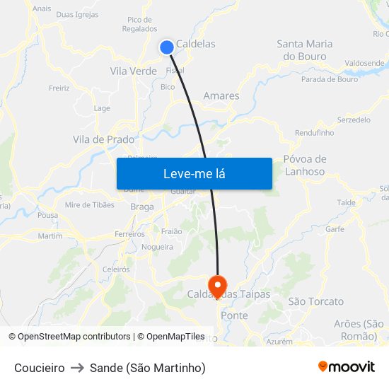 Coucieiro to Sande (São Martinho) map