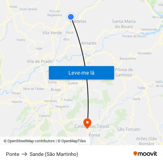 Ponte to Sande (São Martinho) map