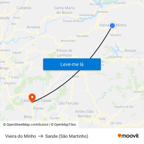 Vieira do Minho to Sande (São Martinho) map