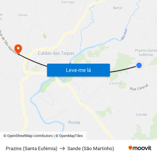 Prazins (Santa Eufémia) to Sande (São Martinho) map