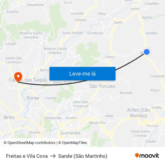 Freitas e Vila Cova to Sande (São Martinho) map