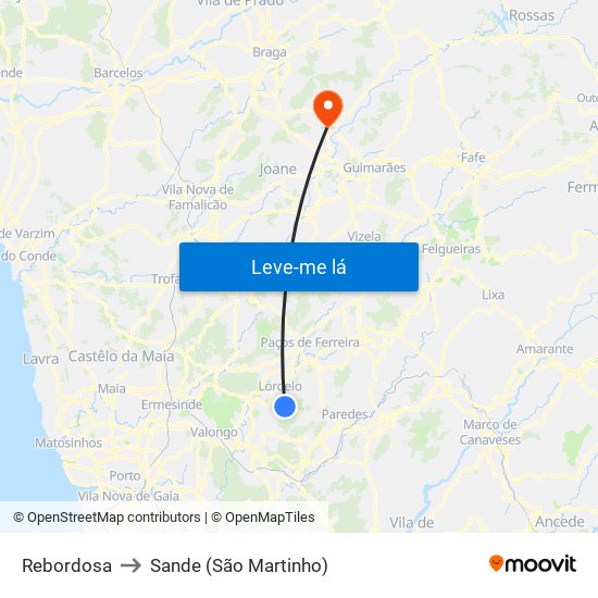 Rebordosa to Sande (São Martinho) map