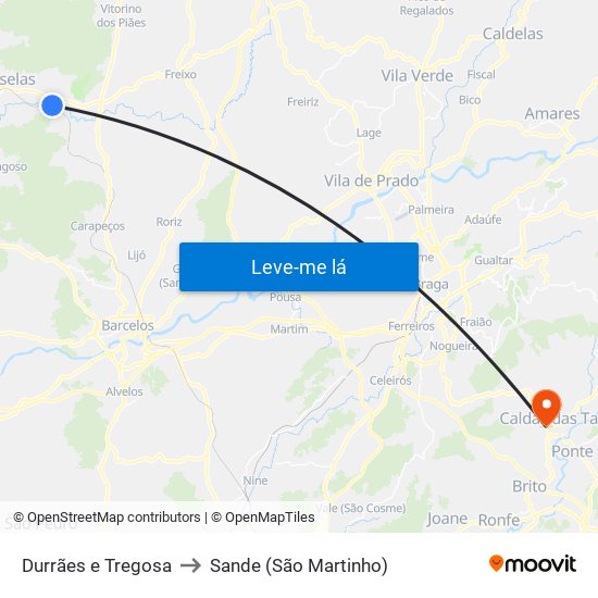 Durrães e Tregosa to Sande (São Martinho) map